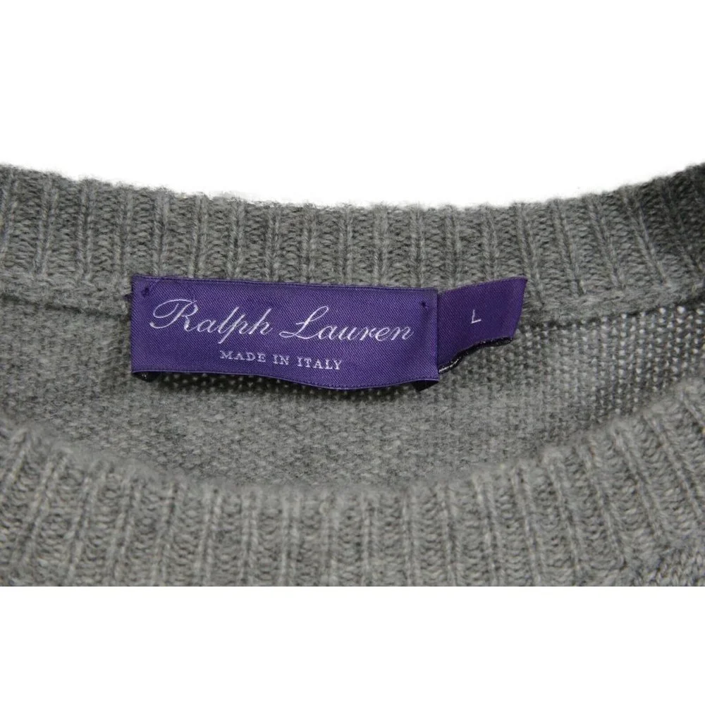 Ralph Lauren Purple Label Men Sweater Large Grey Blue Cashmere Two Tone Pullover - Picture 5 of 10
